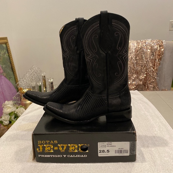 New with tags JE-VER real Lizard leather men’s cowboy boots size 9.5 USA - Picture 6 of 8